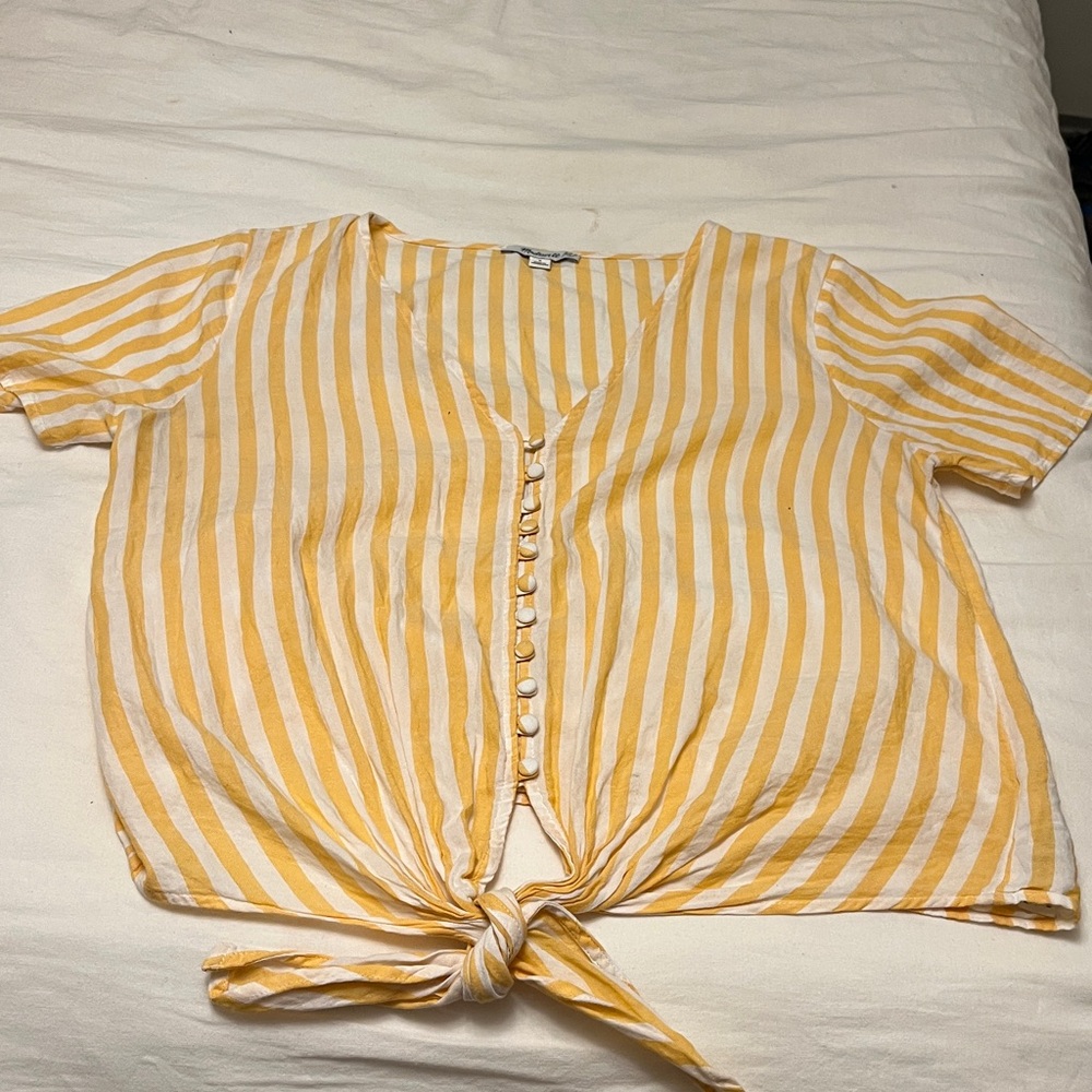 Madewell Agency Tie-Front Button in Orange & white vertical stripe Size S - Picture 4 of 9